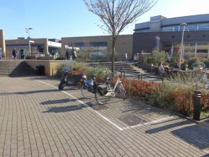 Keurige parkeerplaatsen voor fietsen & brommers in Berkel centrum. Ruim baan voor rolstoelers! 
